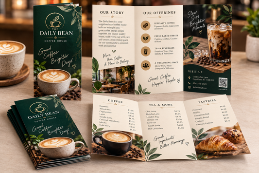 Coffee shop tri-fold brochure mockup